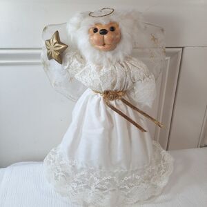 Vintage Robert‎ Raikes Angela Angel Bear Christmas Tree Topper white gold star